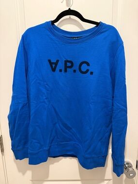 A.P.C. Men's Bright Blue Crewneck with Black Logo